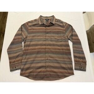 Sherpa Adventure Gear Brown Stripes Flannel Long Sleeve Shirt Size Large